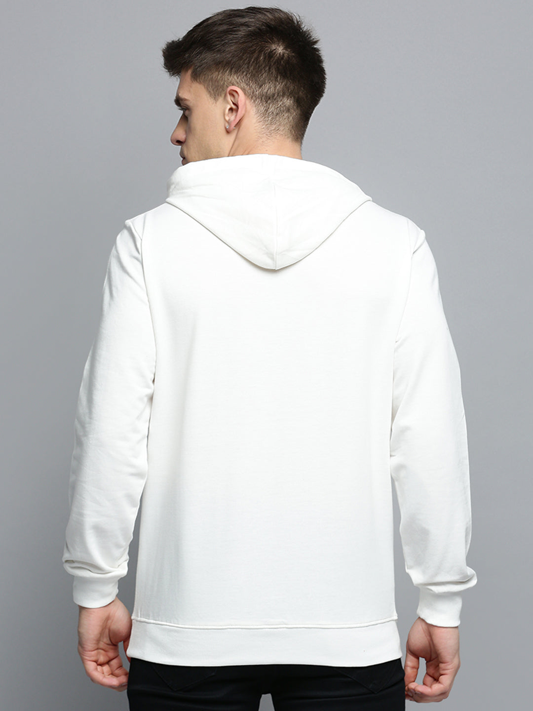 Men White Solid Casual Hoodie