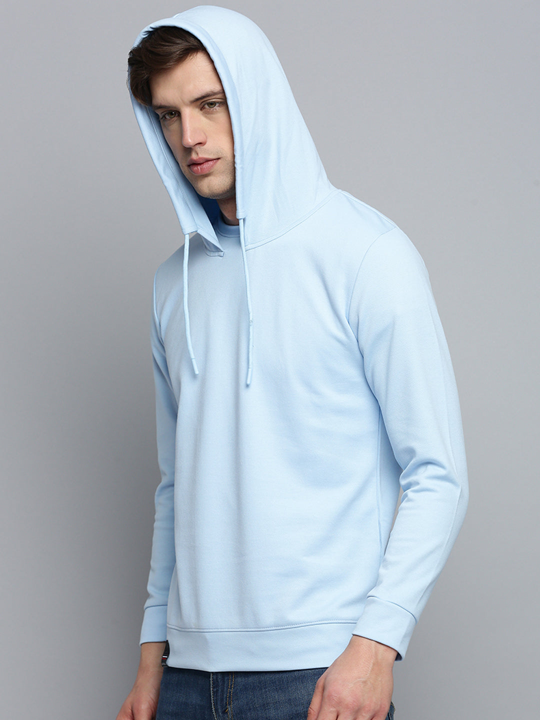 Men's Blue Solid Casual Hoodie