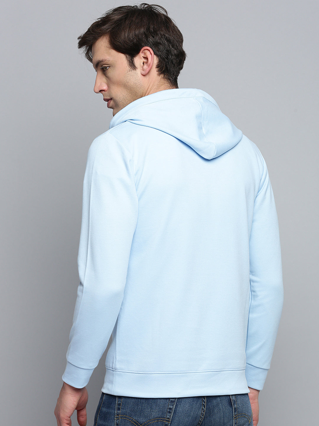 Men's Blue Solid Casual Hoodie