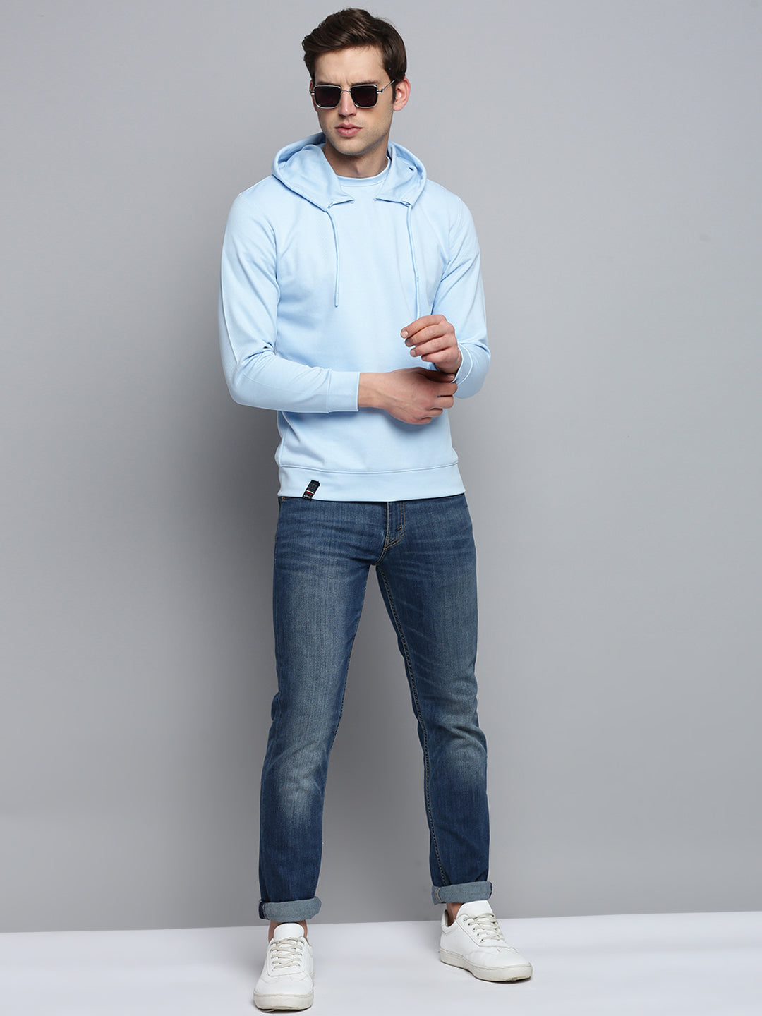Men's Blue Solid Casual Hoodie