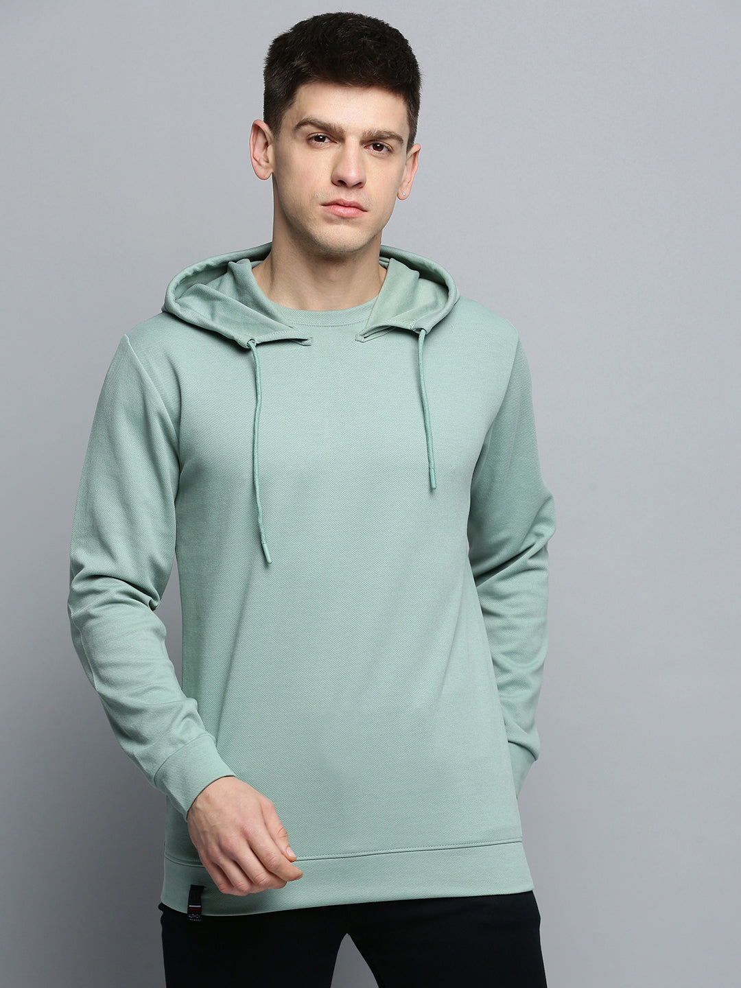 Men Green Solid Casual Hoodie