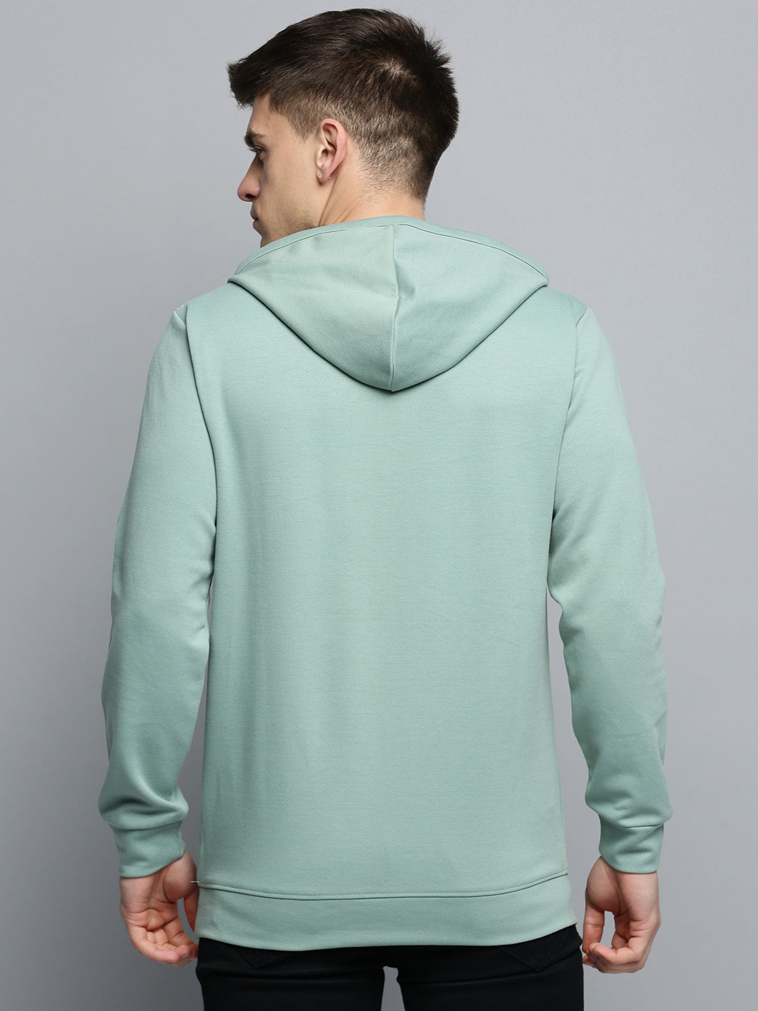 Men Green Solid Casual Hoodie