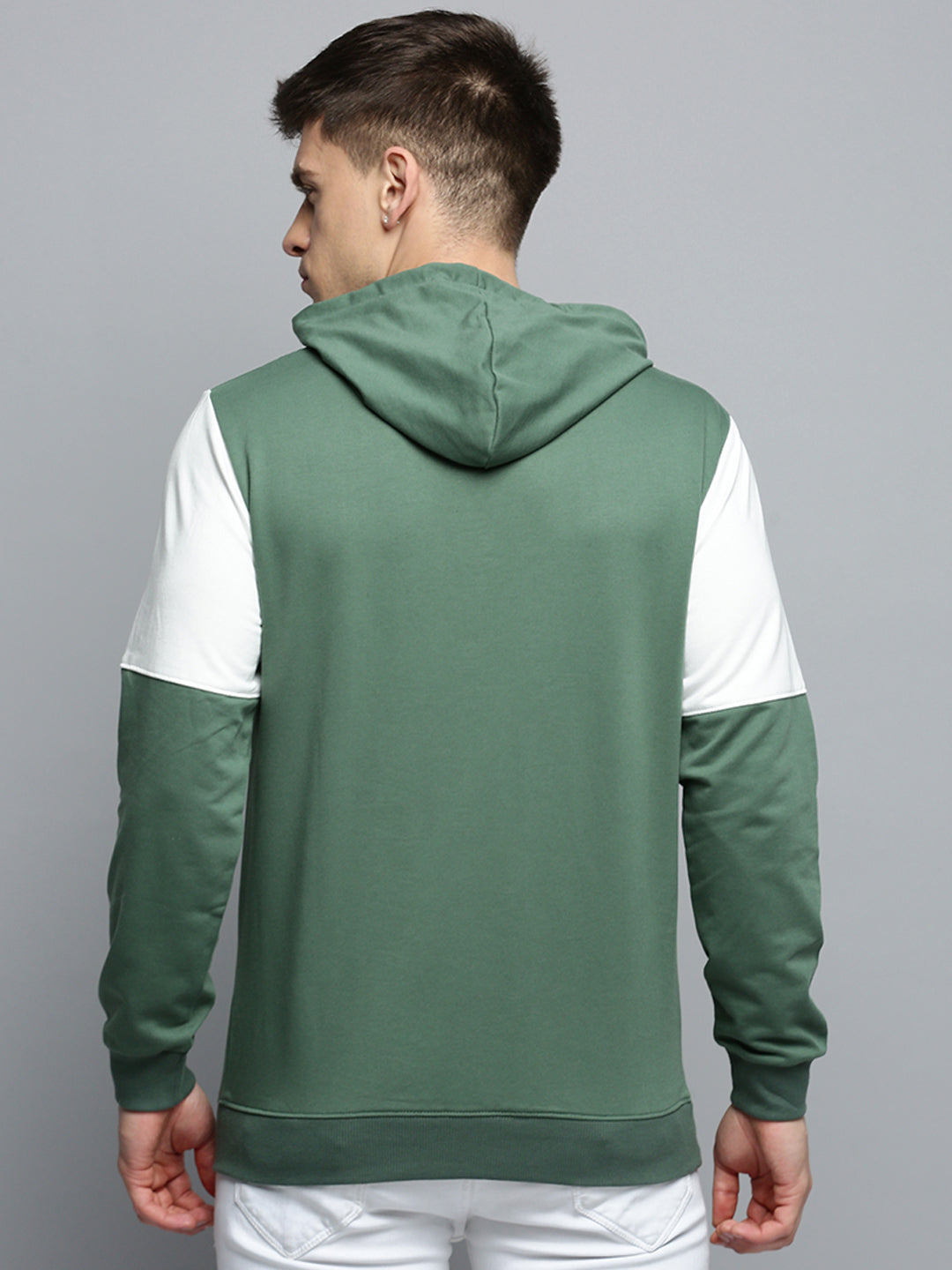 Men Green Colourblock Casual Hoodie