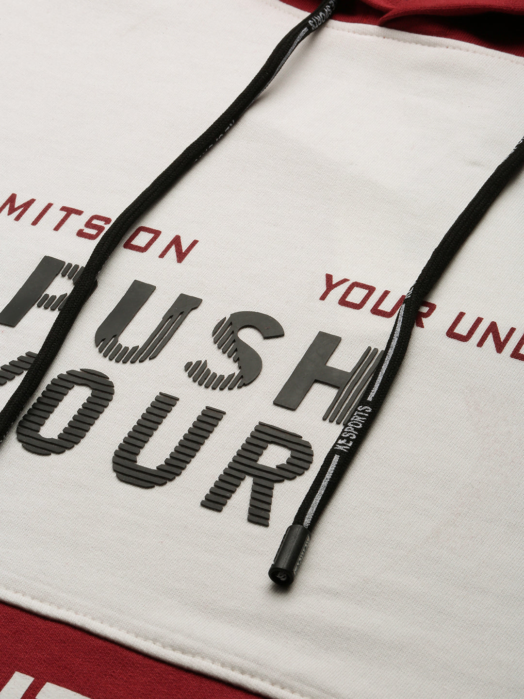 Men's Maroon Colourblock Casual Hoodie