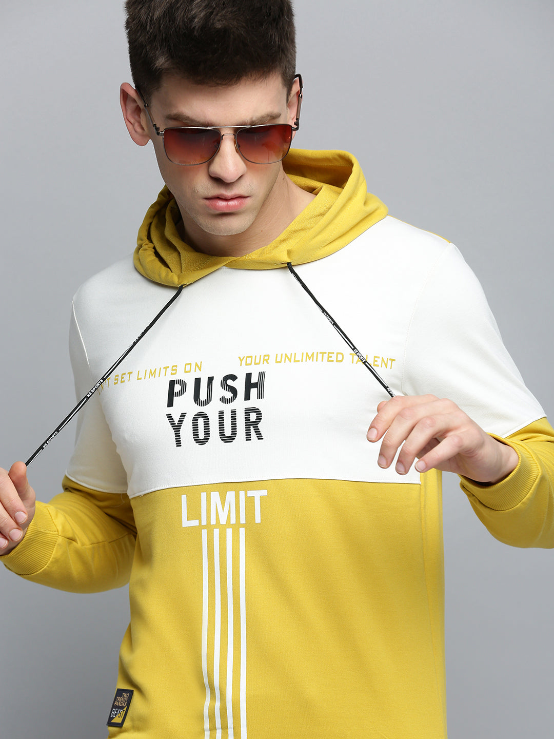Men's Yellow Colourblock Casual Hoodie