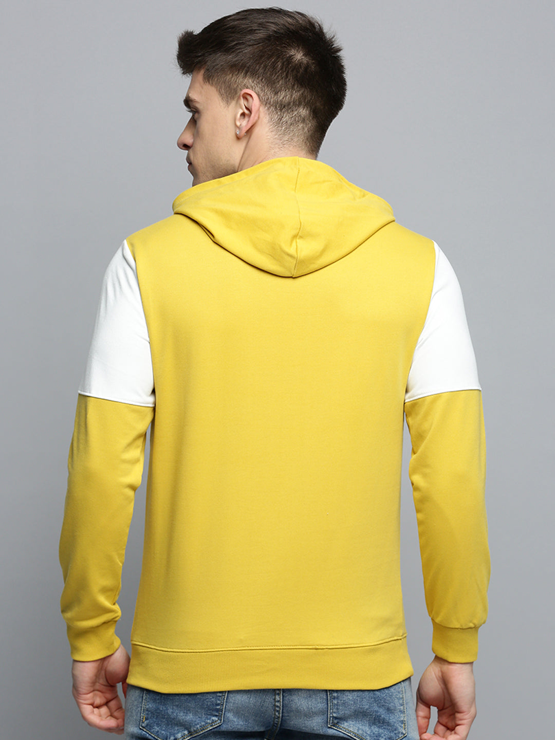 Men's Yellow Colourblock Casual Hoodie