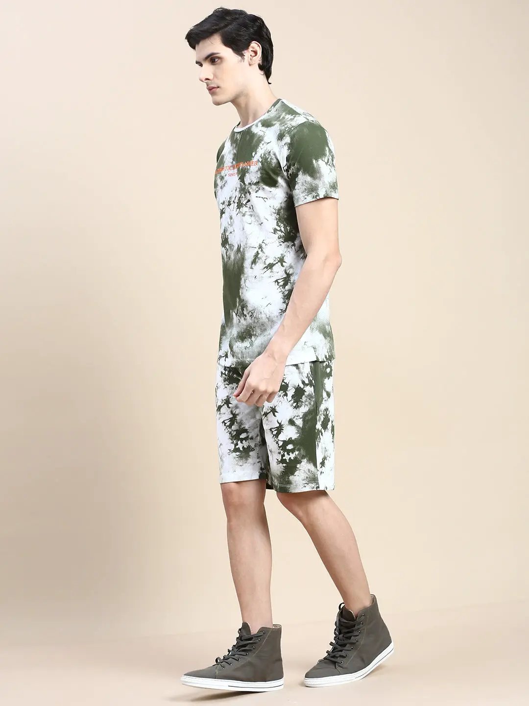 Men's White Tie & Dyed Short Sleeves Slim-Fit Co-Ords Set