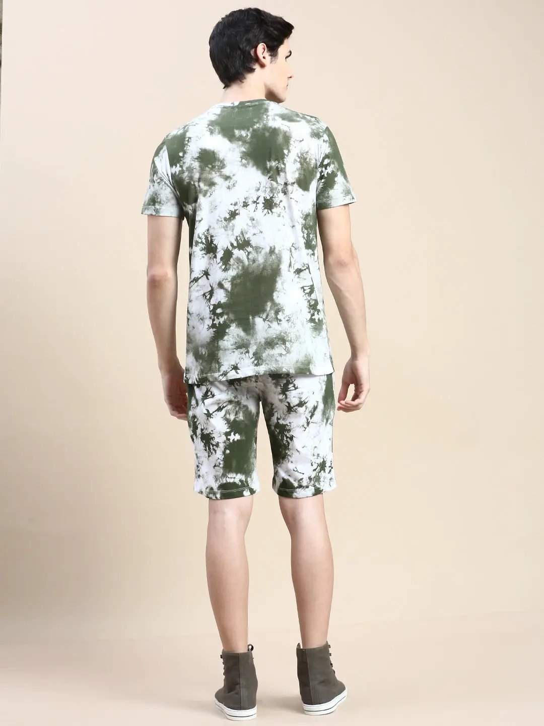 Men's White Tie & Dyed Short Sleeves Slim-Fit Co-Ords Set