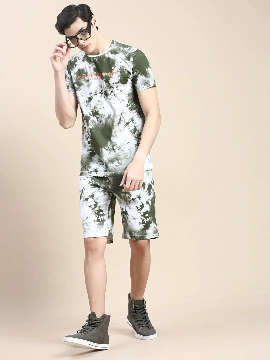 Men's White Tie & Dyed Short Sleeves Slim-Fit Co-Ords Set