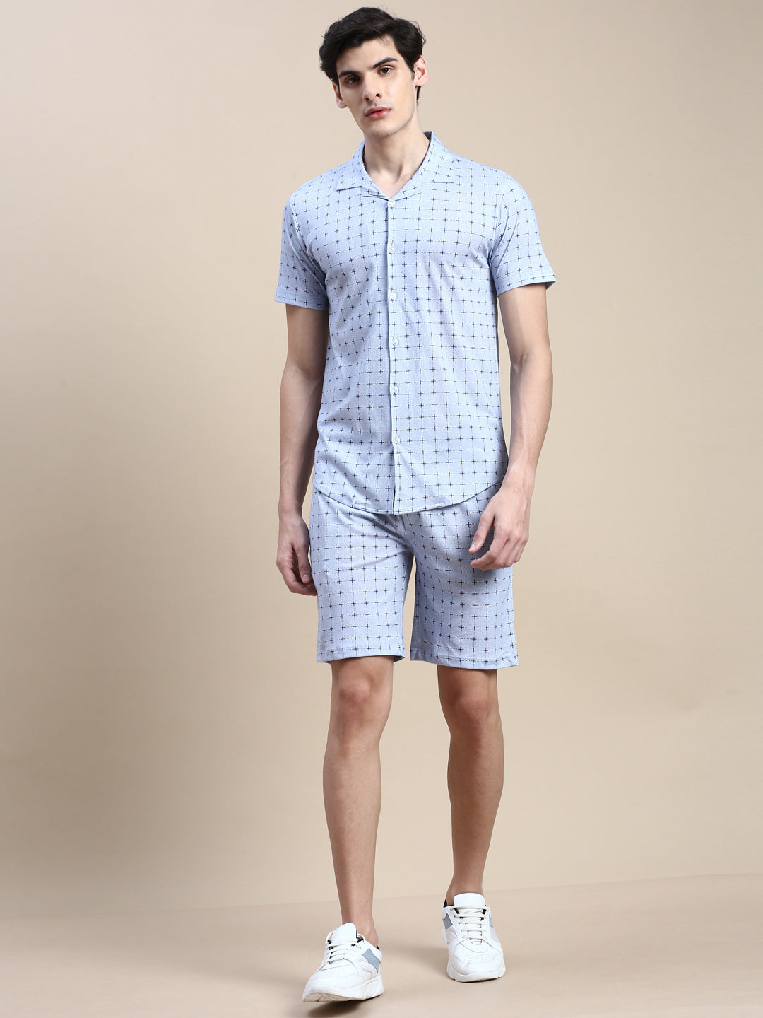 Men's Blue Printed Casual Co-Ords Set