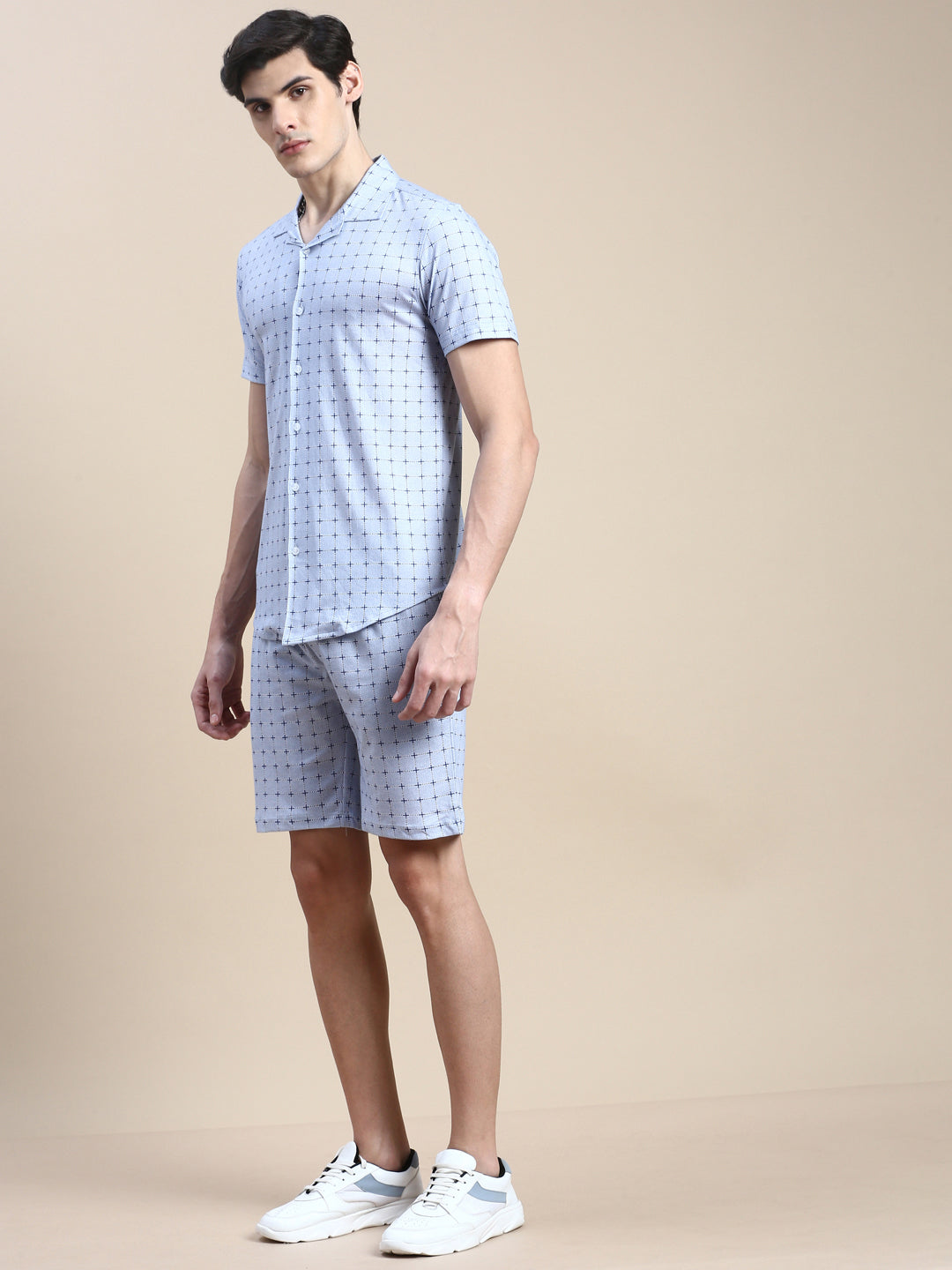 Men's Blue Printed Casual Co-Ords Set