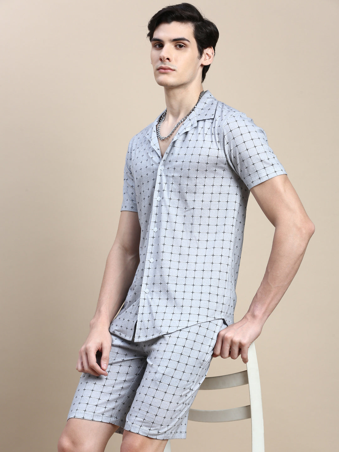 Men Grey Printed Casual Co ord Set