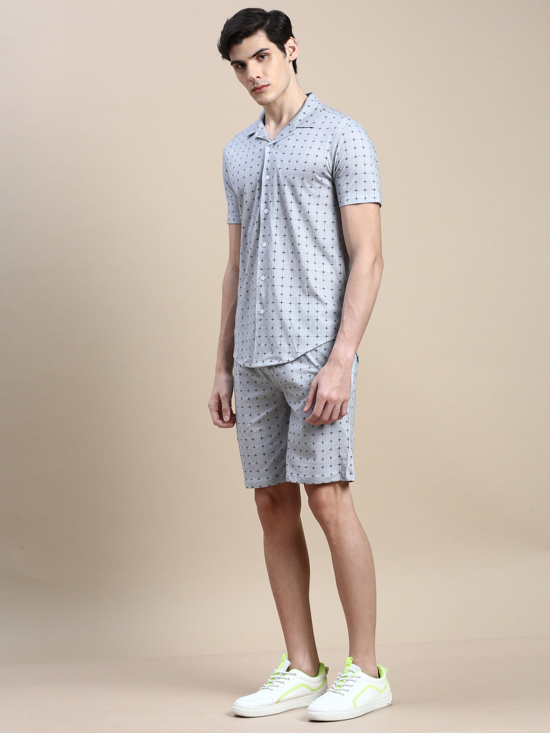 Men Grey Printed Casual Co ord Set