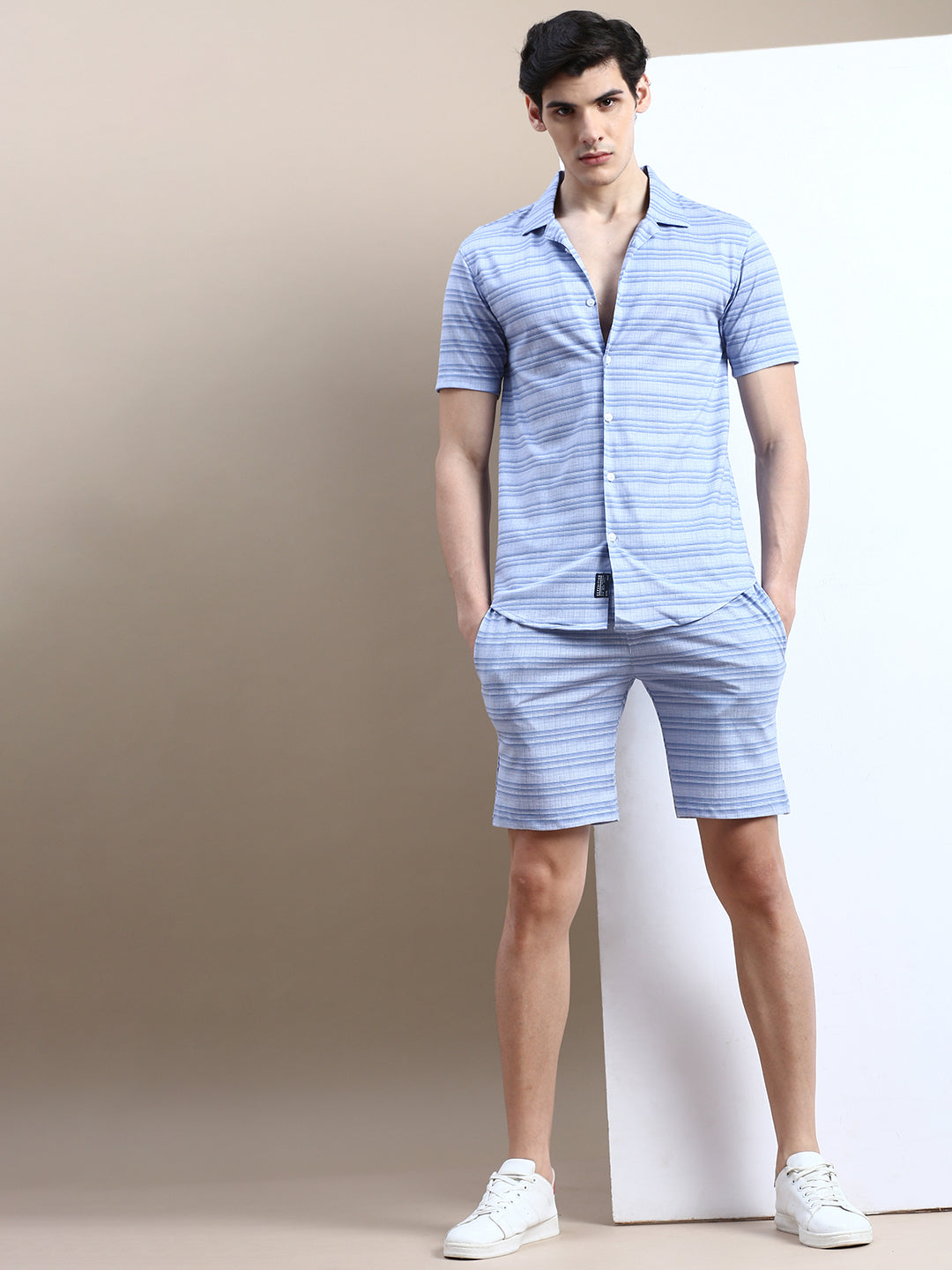 Men Blue Checked Casual Co ord Set