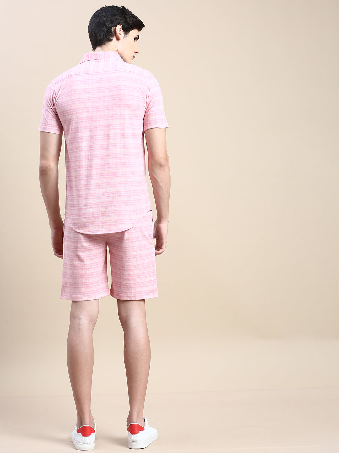 Men Pink Checked Casual Co ord Set