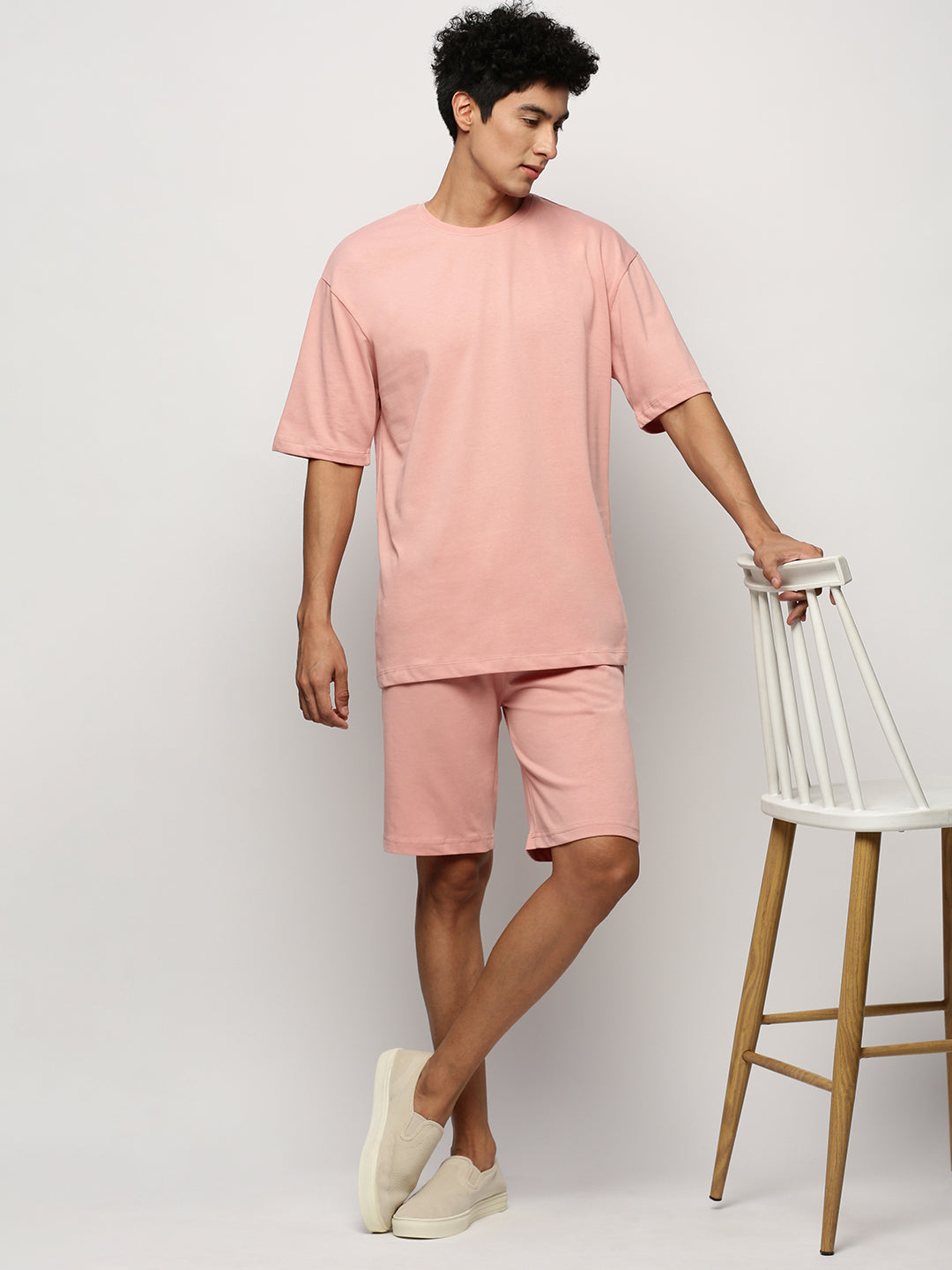 Men Peach Solid Casual Co ords