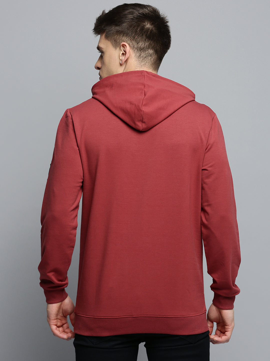 Men Maroon Solid Casual Hoodie