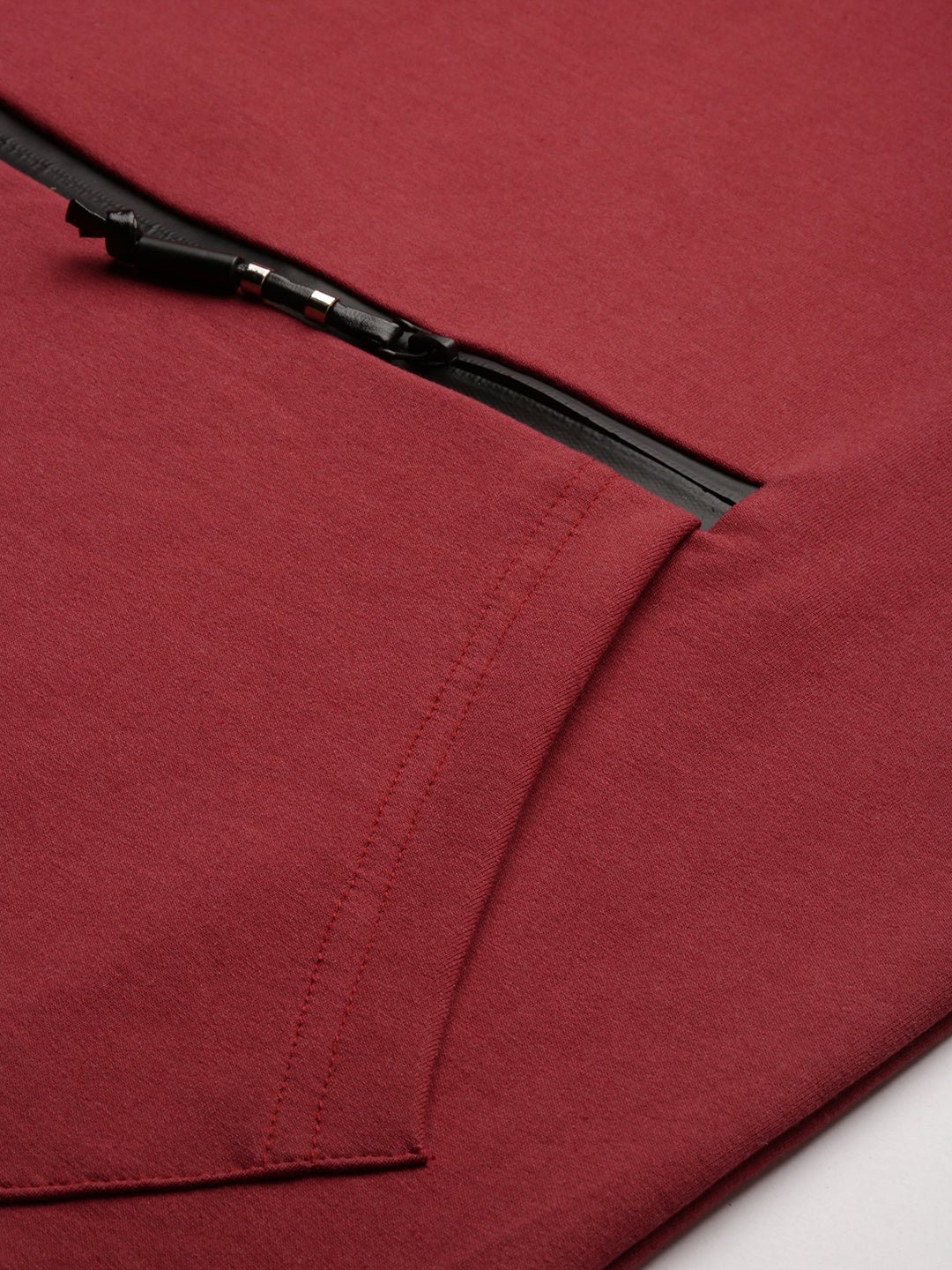 Men Maroon Solid Casual Hoodie