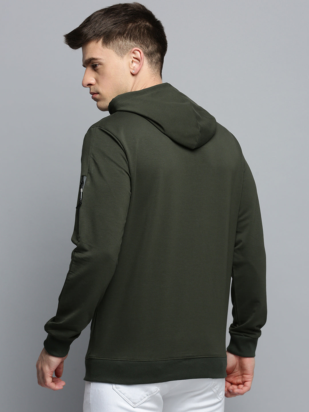 Men's Green Solid Casual Hoodie