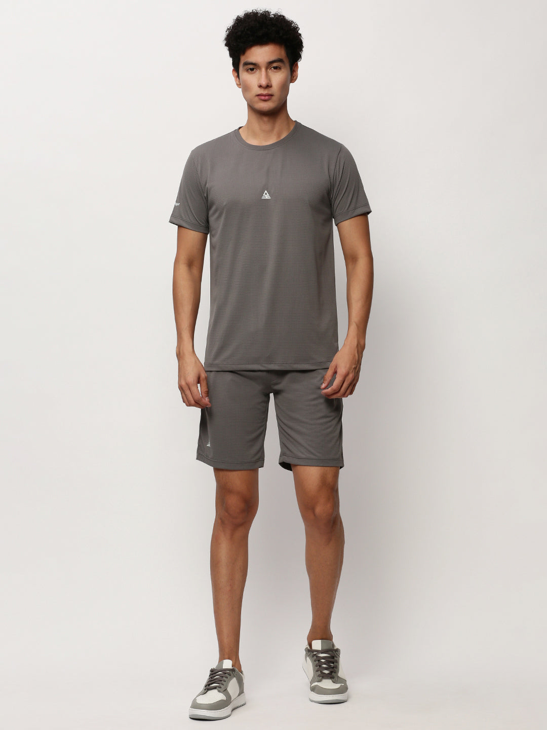 Men's Grey Self Design Round Neck T-Shirt & Shorts Co-Ords Set