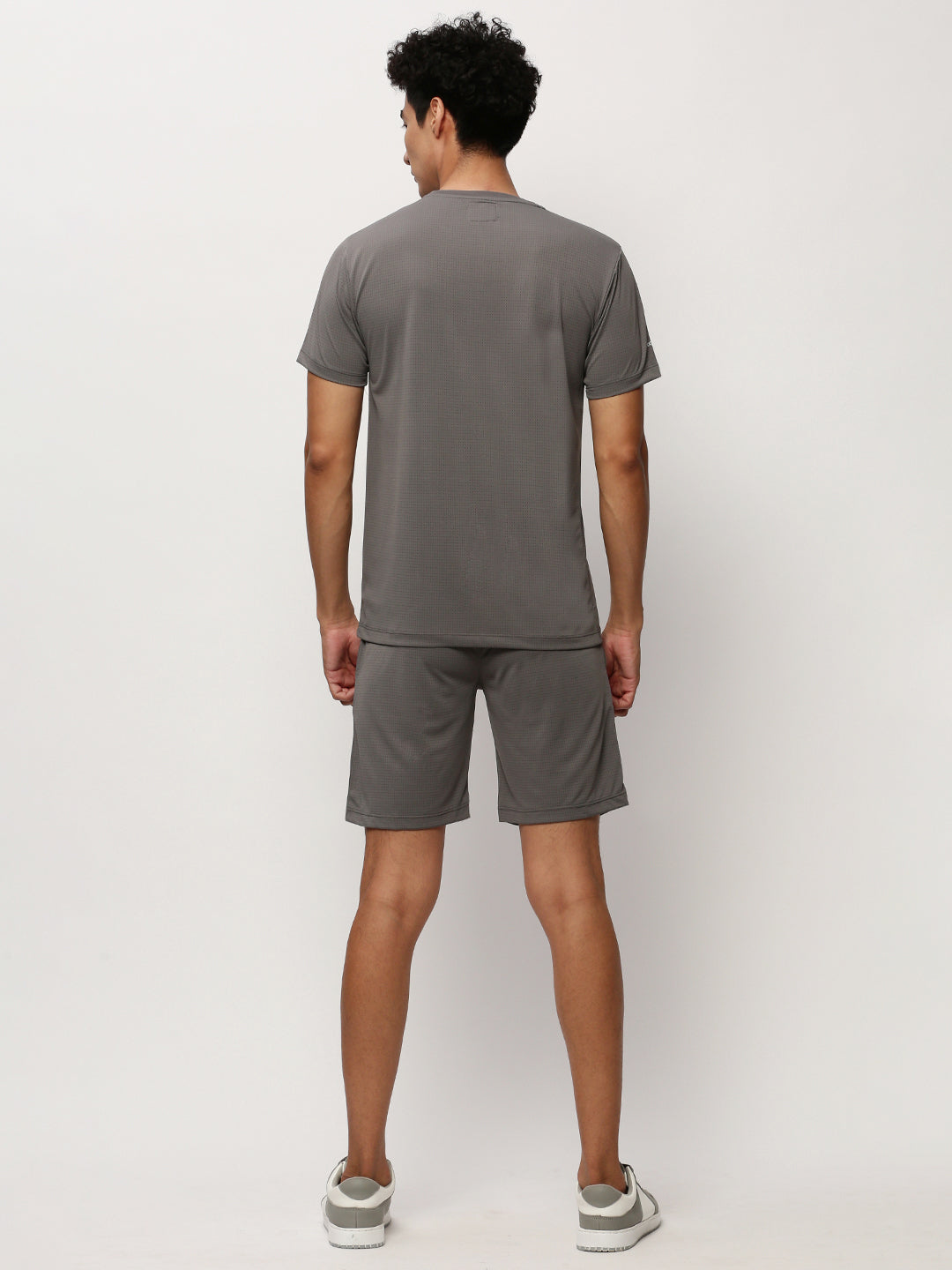 Men's Grey Self Design Round Neck T-Shirt & Shorts Co-Ords Set