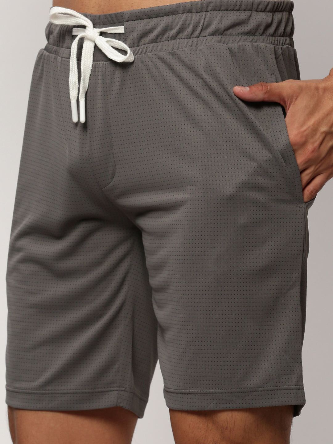 Men's Grey Self Design Round Neck T-Shirt & Shorts Co-Ords Set