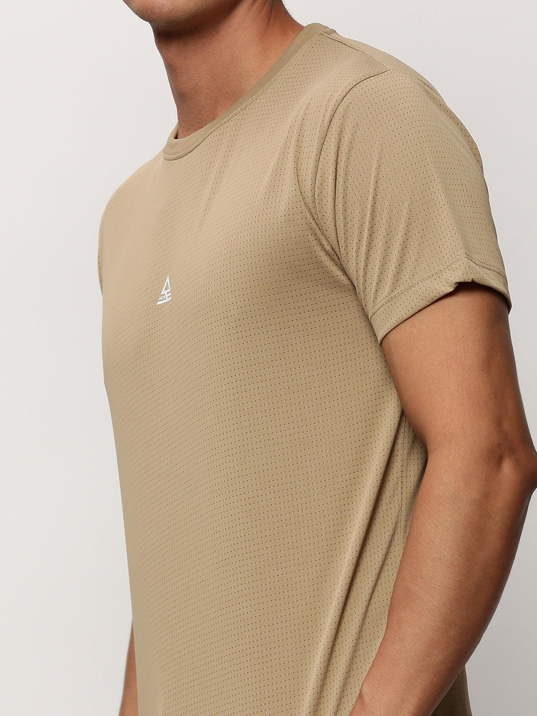 Men's Khaki Round Neck Self Design T-Shirt & Shorts Co-Ords Set