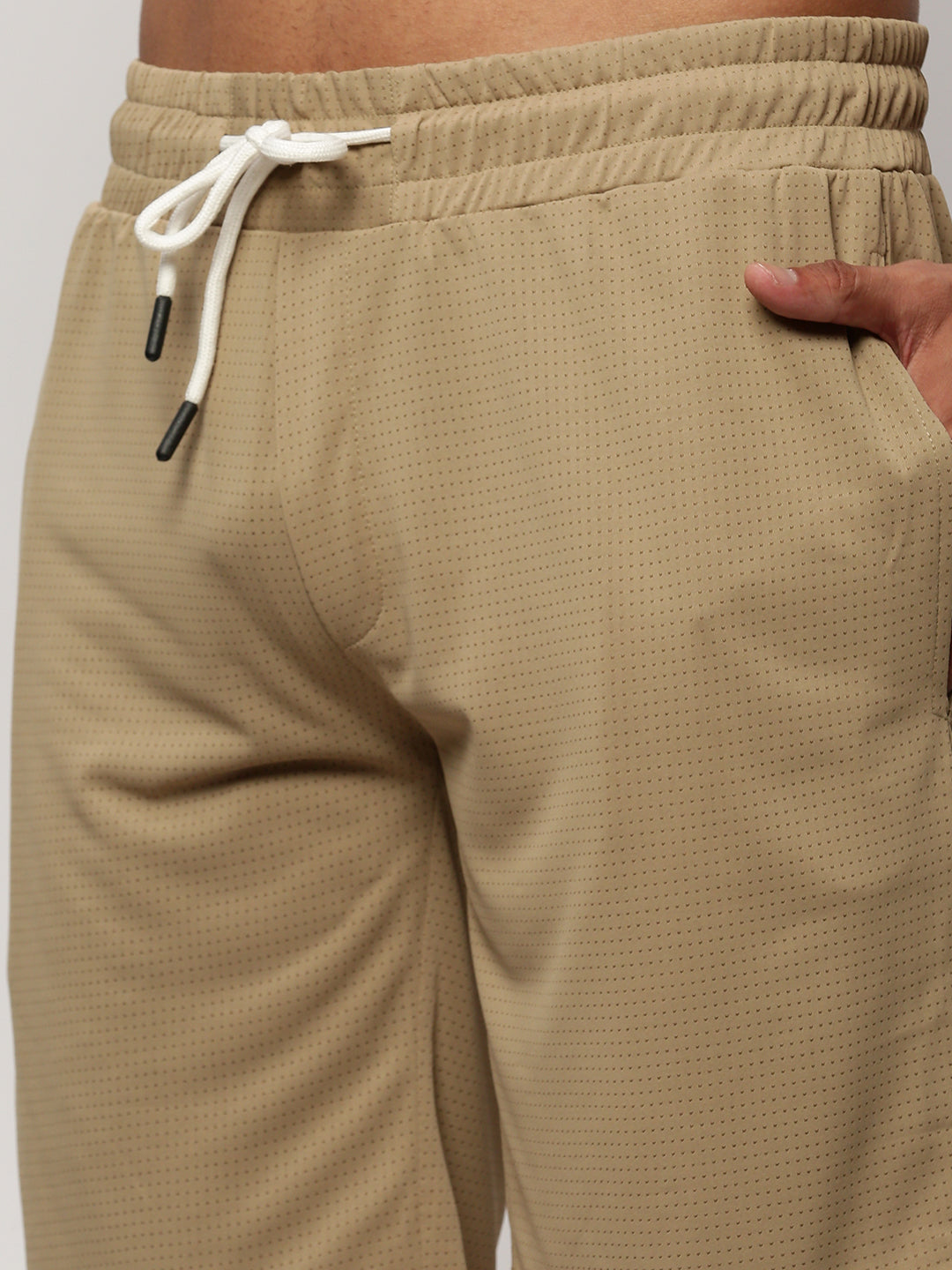 Men's Khaki Round Neck Self Design T-Shirt & Shorts Co-Ords Set