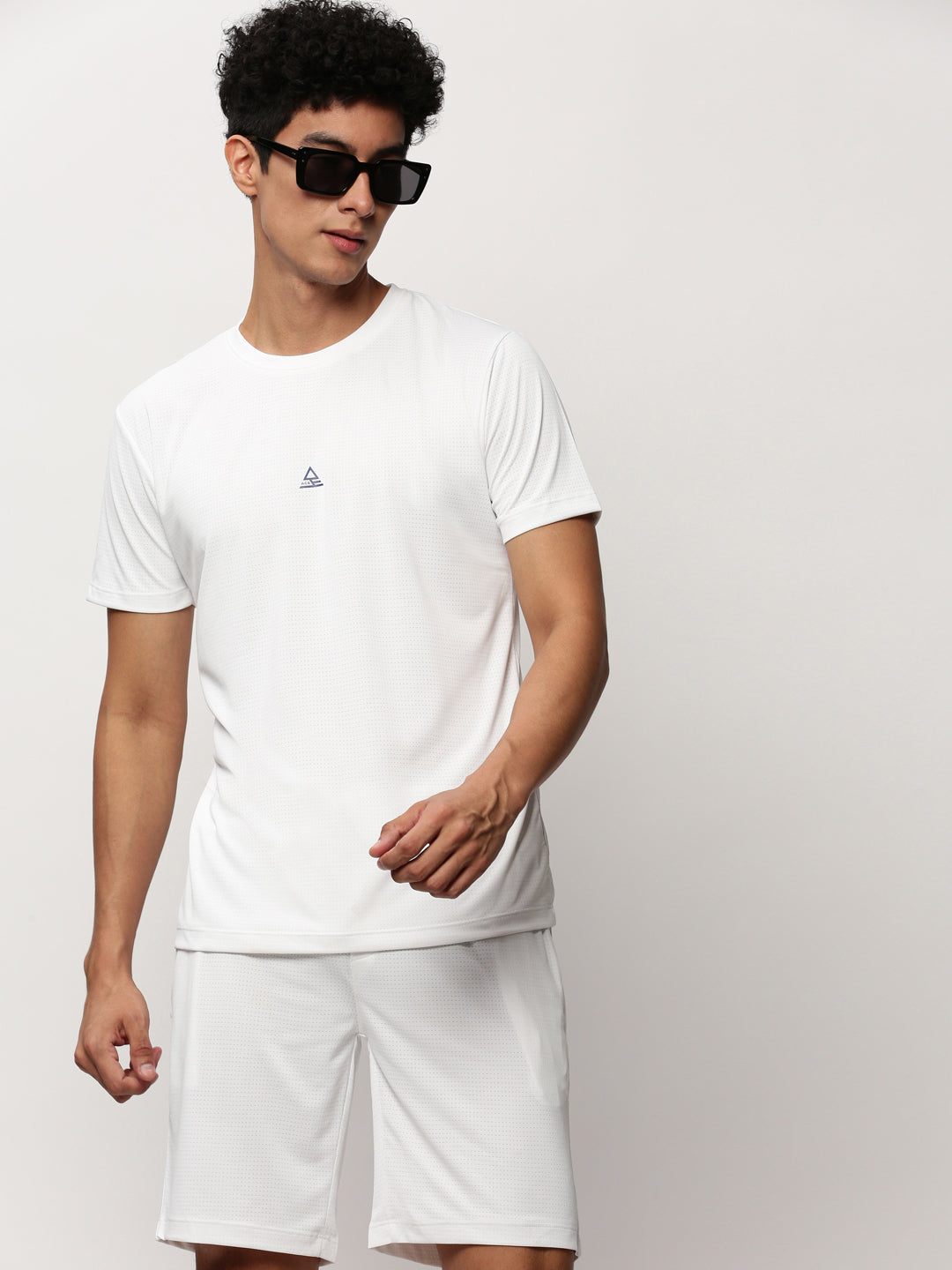 Men's White Self Design T-Shirt & Shorts Co-Ords