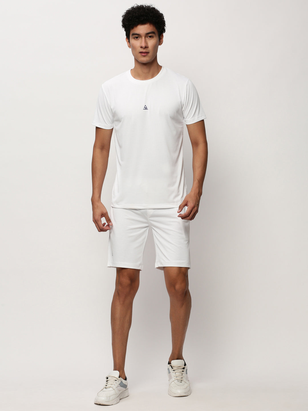 Men's White Self Design T-Shirt & Shorts Co-Ords