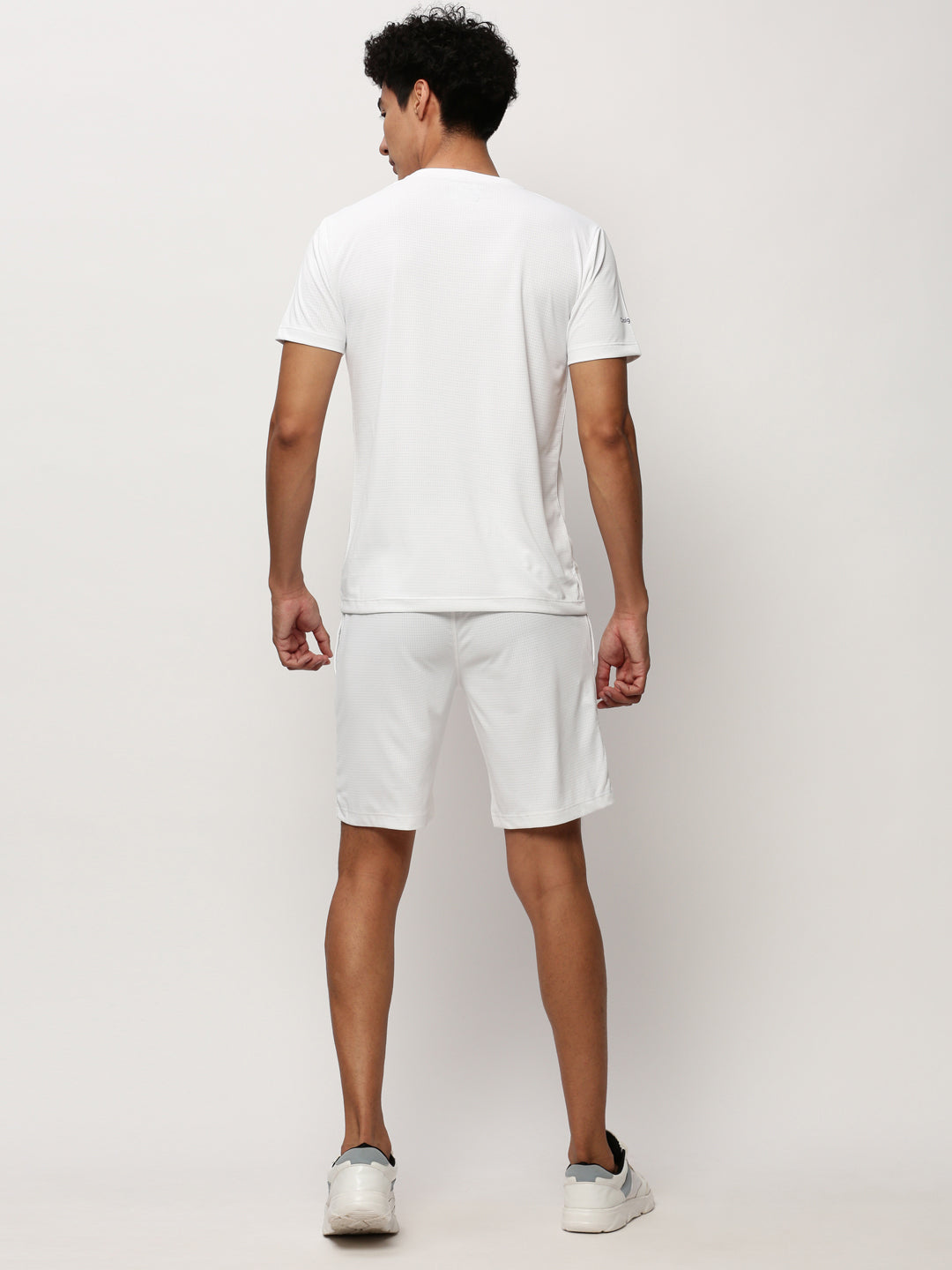 Men's White Self Design T-Shirt & Shorts Co-Ords