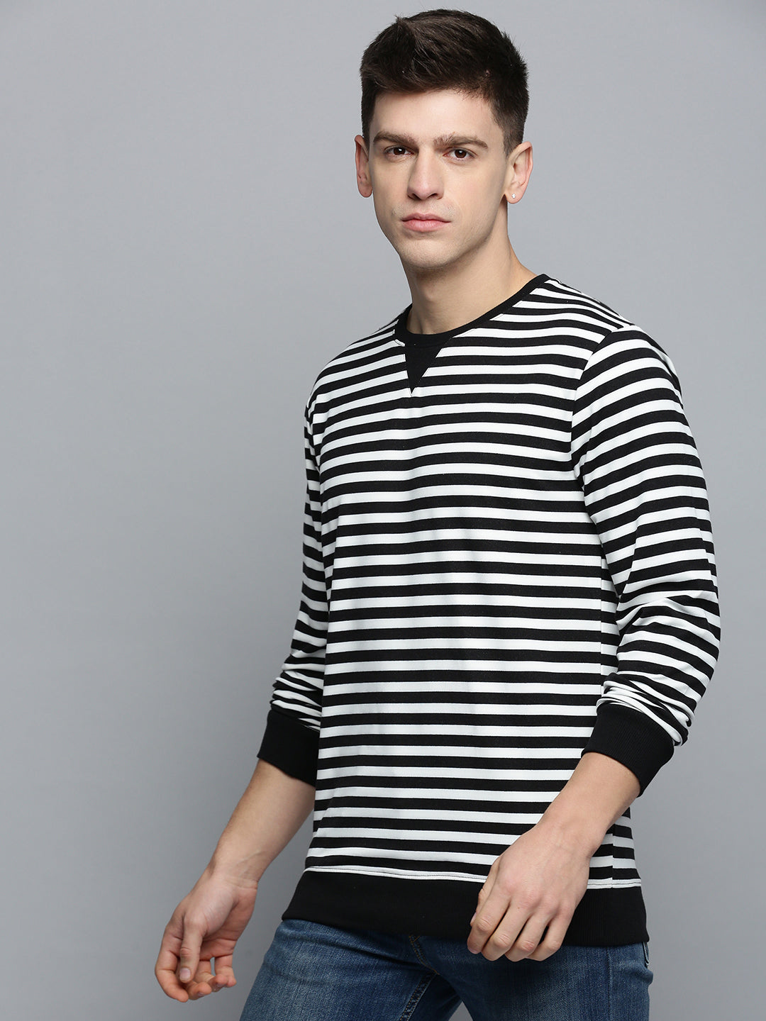 Men's Black Striped Casual Sweatshirt