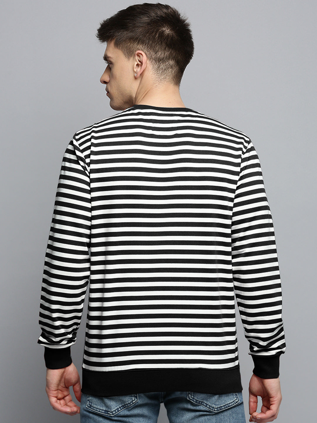 Men's Black Striped Casual Sweatshirt