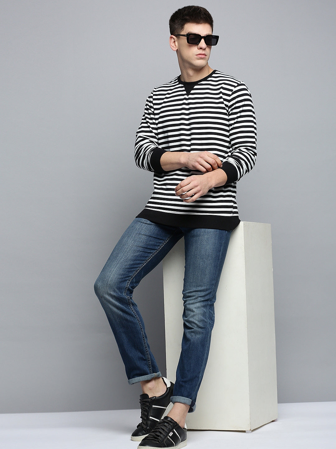 Men's Black Striped Casual Sweatshirt