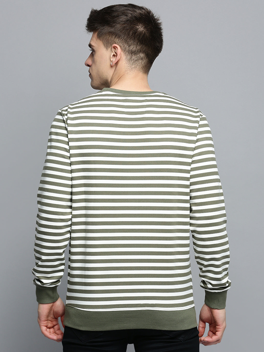 Men Green Striped Casual Sweatshirt