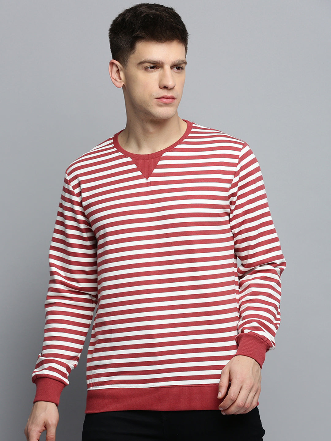 Men Red Striped Casual Sweatshirt