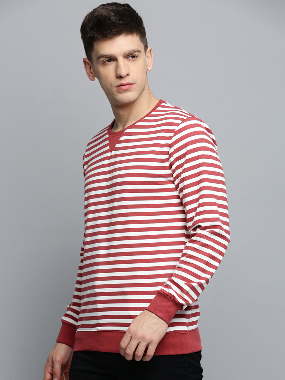 Men Red Striped Casual Sweatshirt