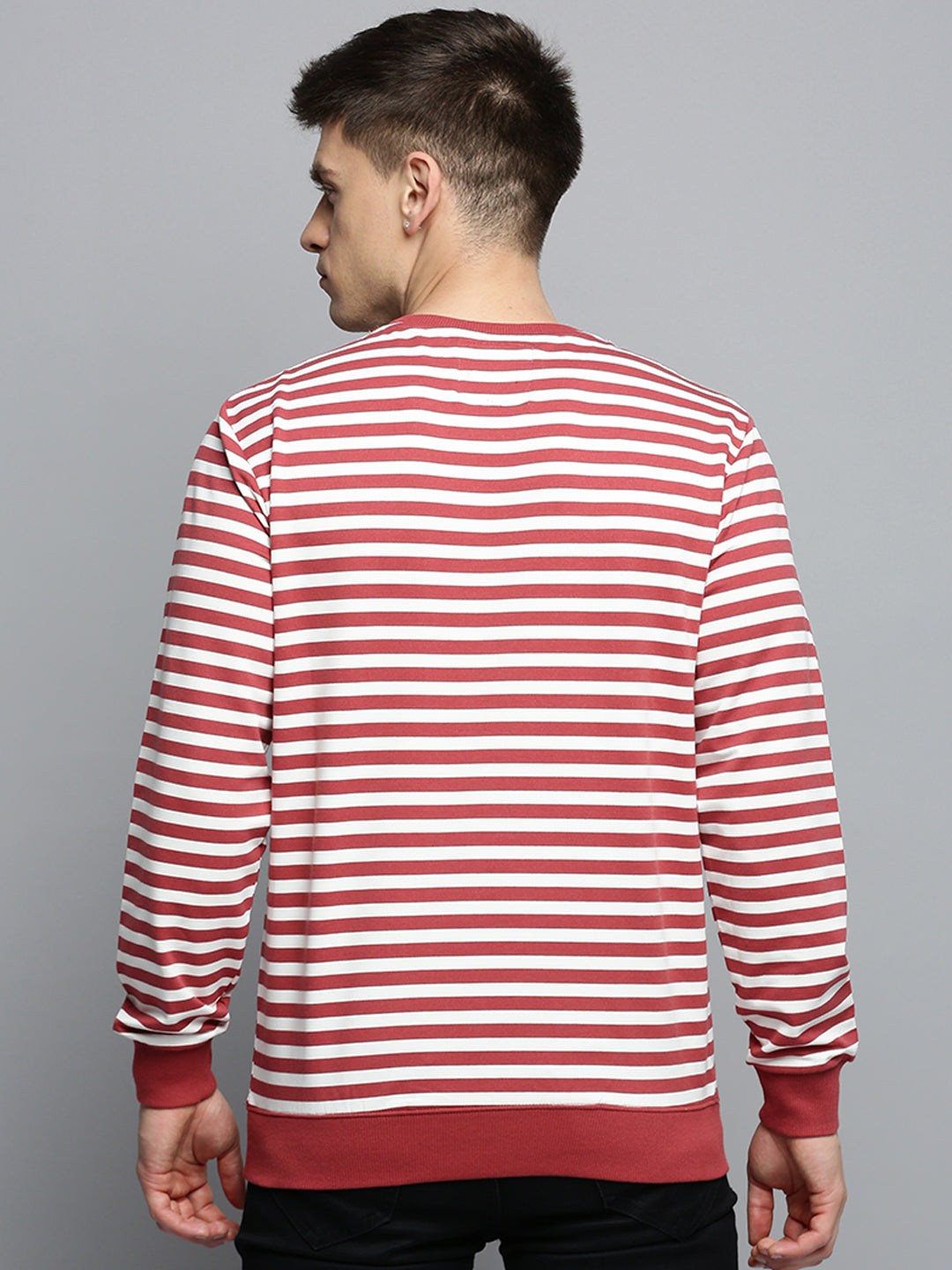 Men Red Striped Casual Sweatshirt