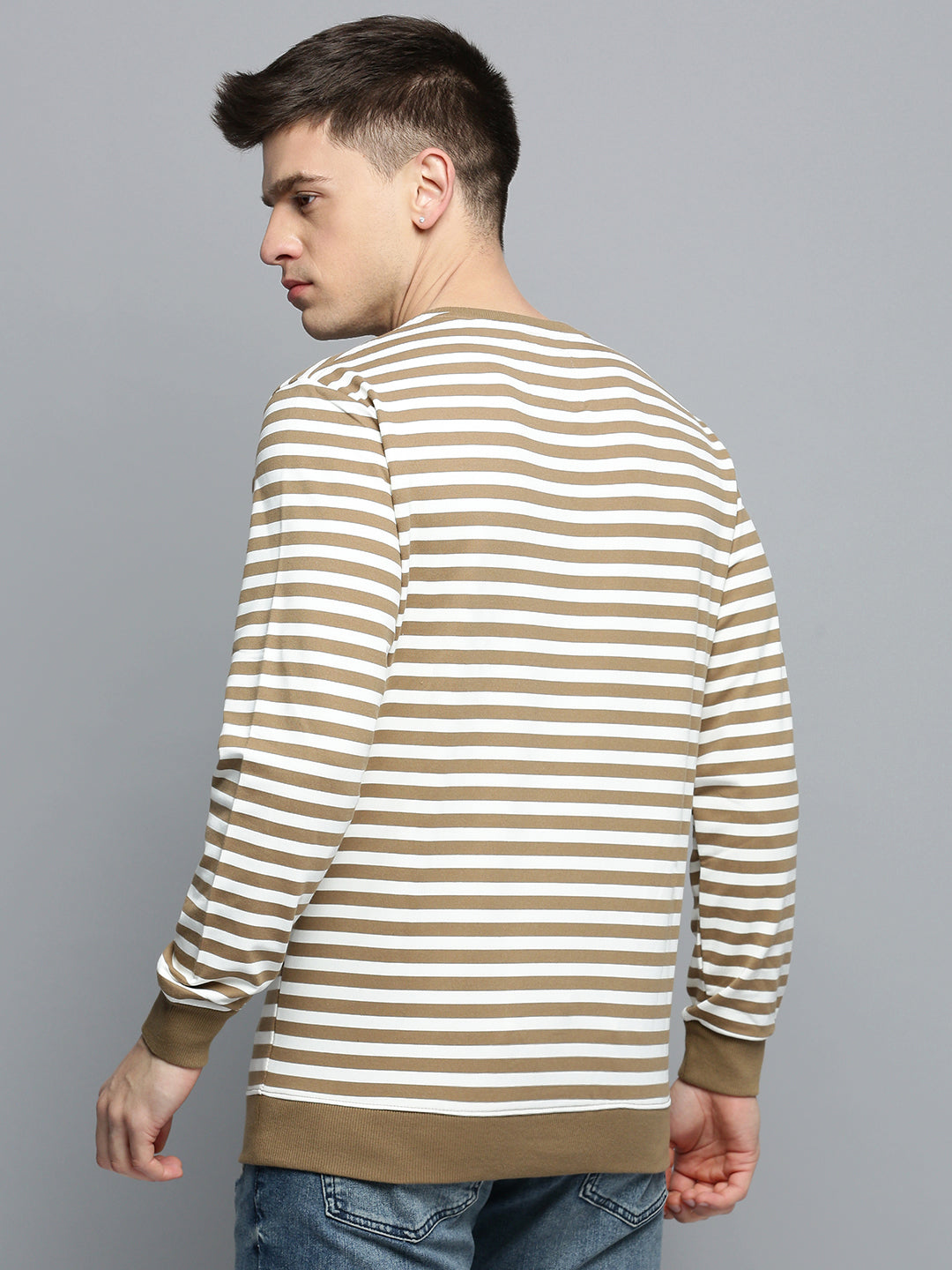 Men Grey Striped Casual Sweatshirt