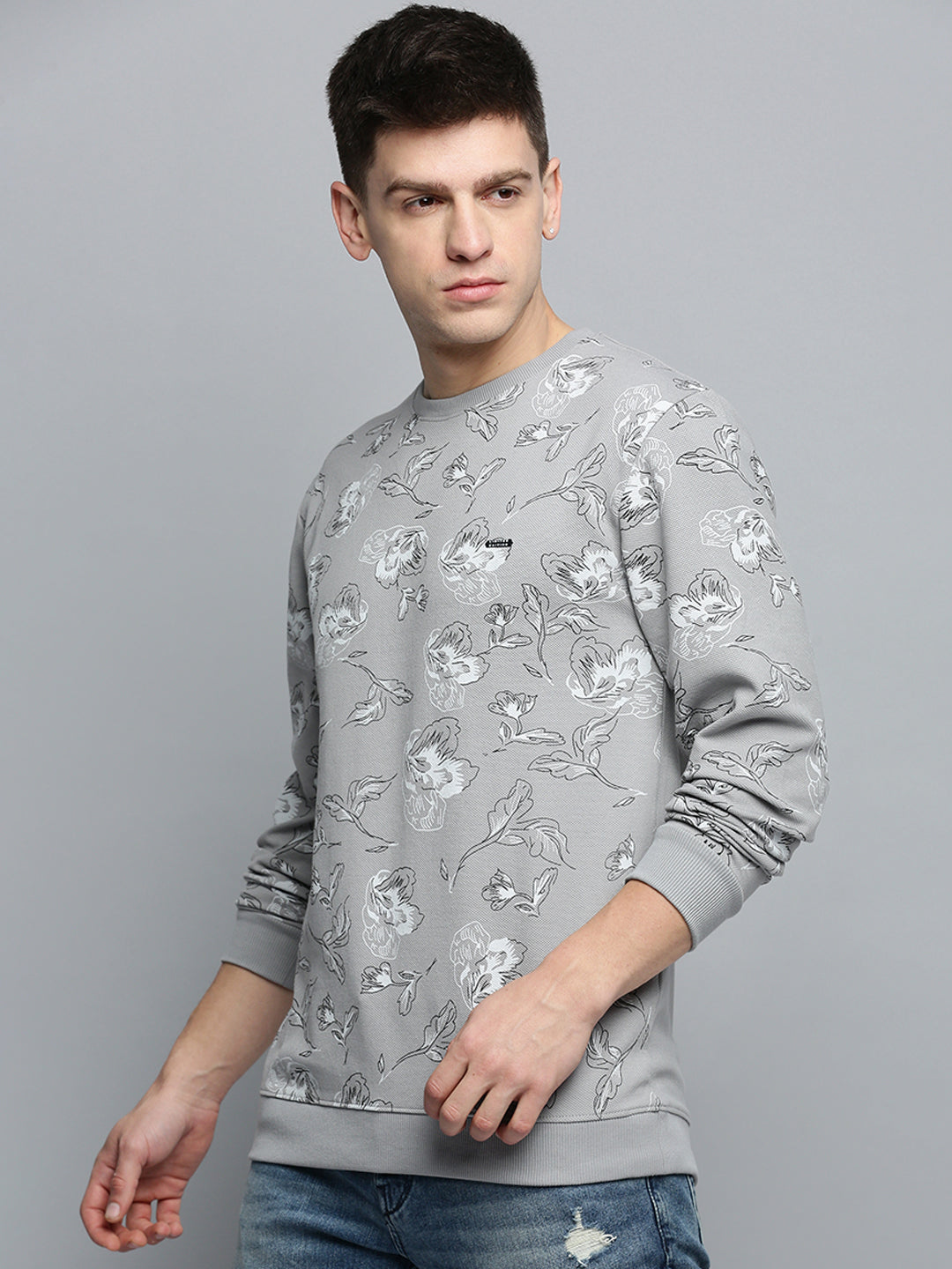 Men Grey Printed Casual Sweatshirt