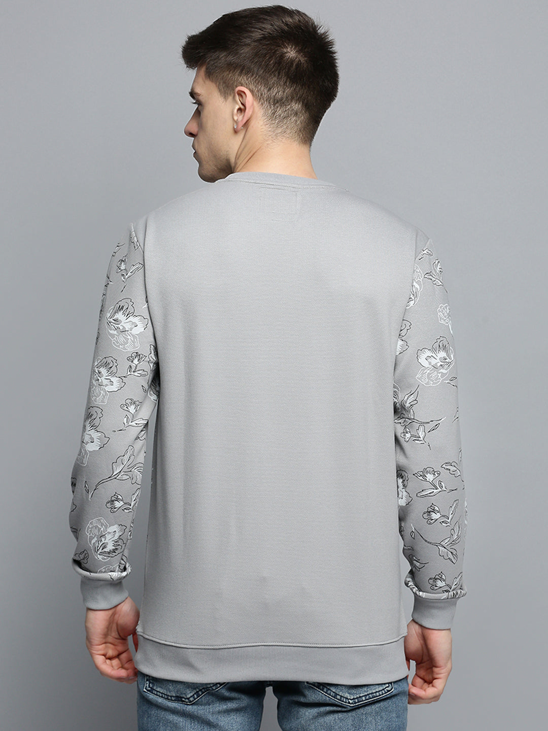 Men Grey Printed Casual Sweatshirt