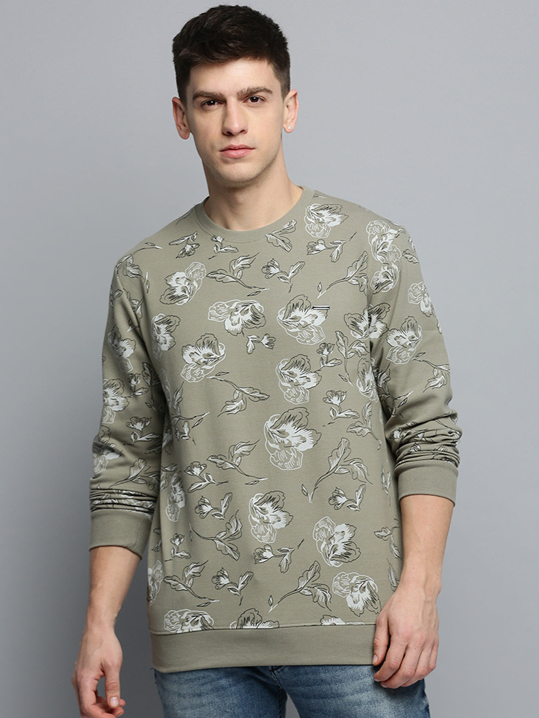 Men Green Printed Casual Sweatshirt