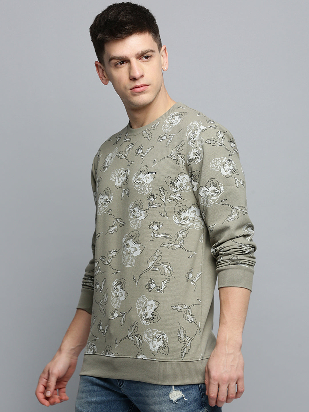 Men Green Printed Casual Sweatshirt