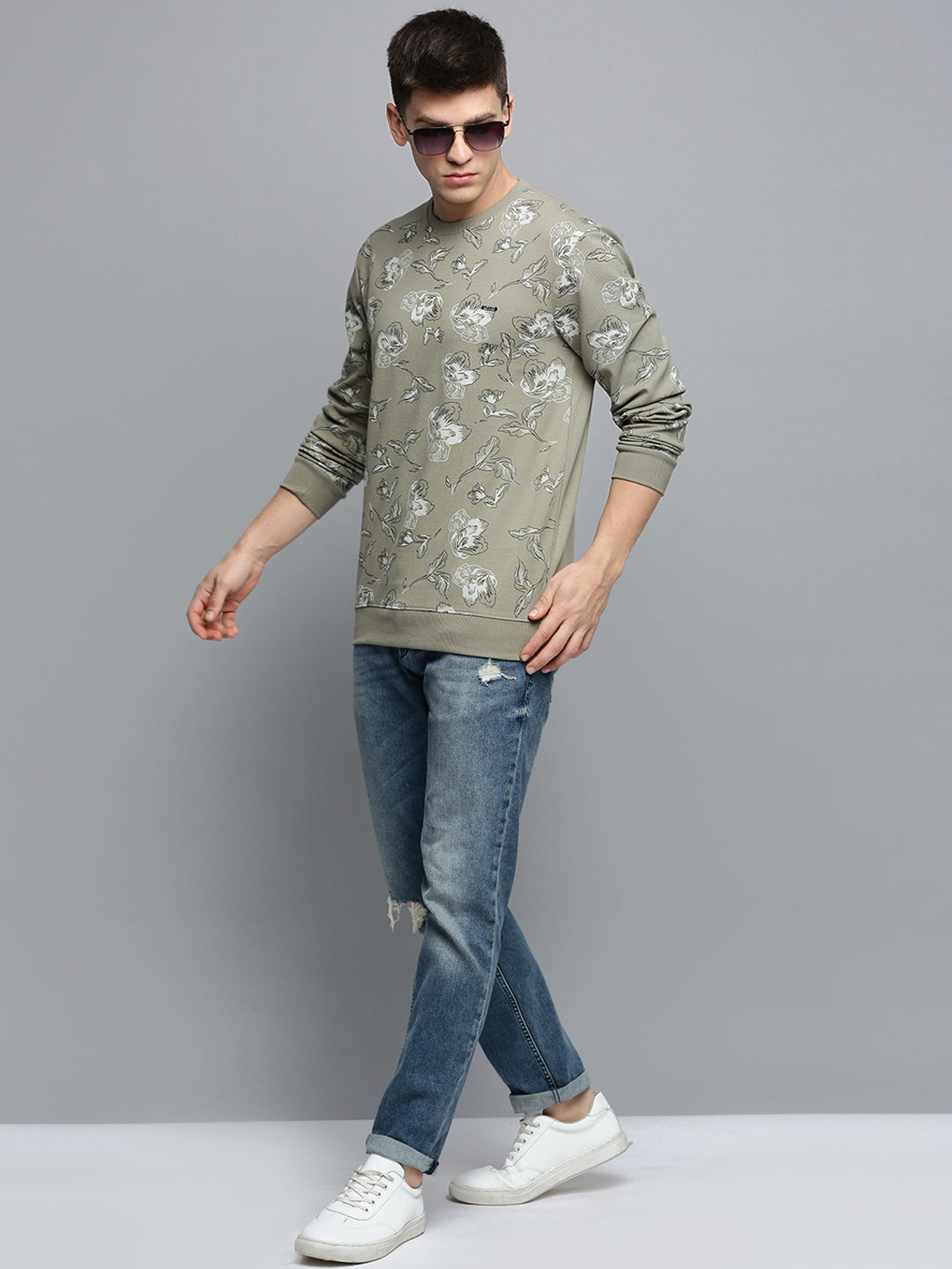 Men Green Printed Casual Sweatshirt