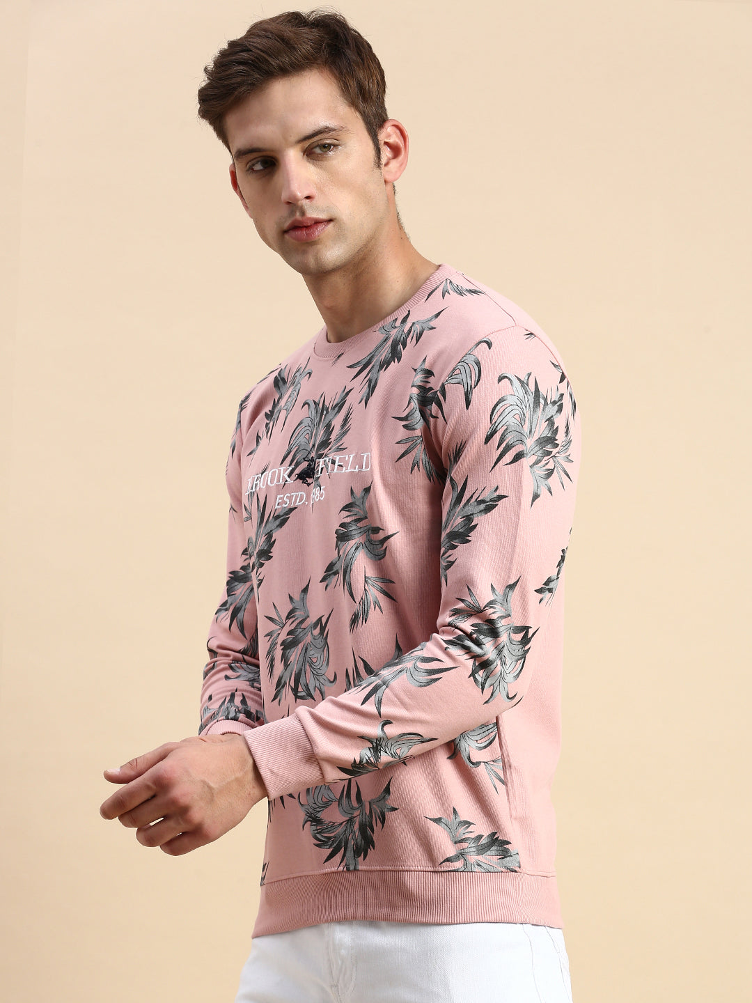 Men's Pink Printed Casual Sweatshirt
