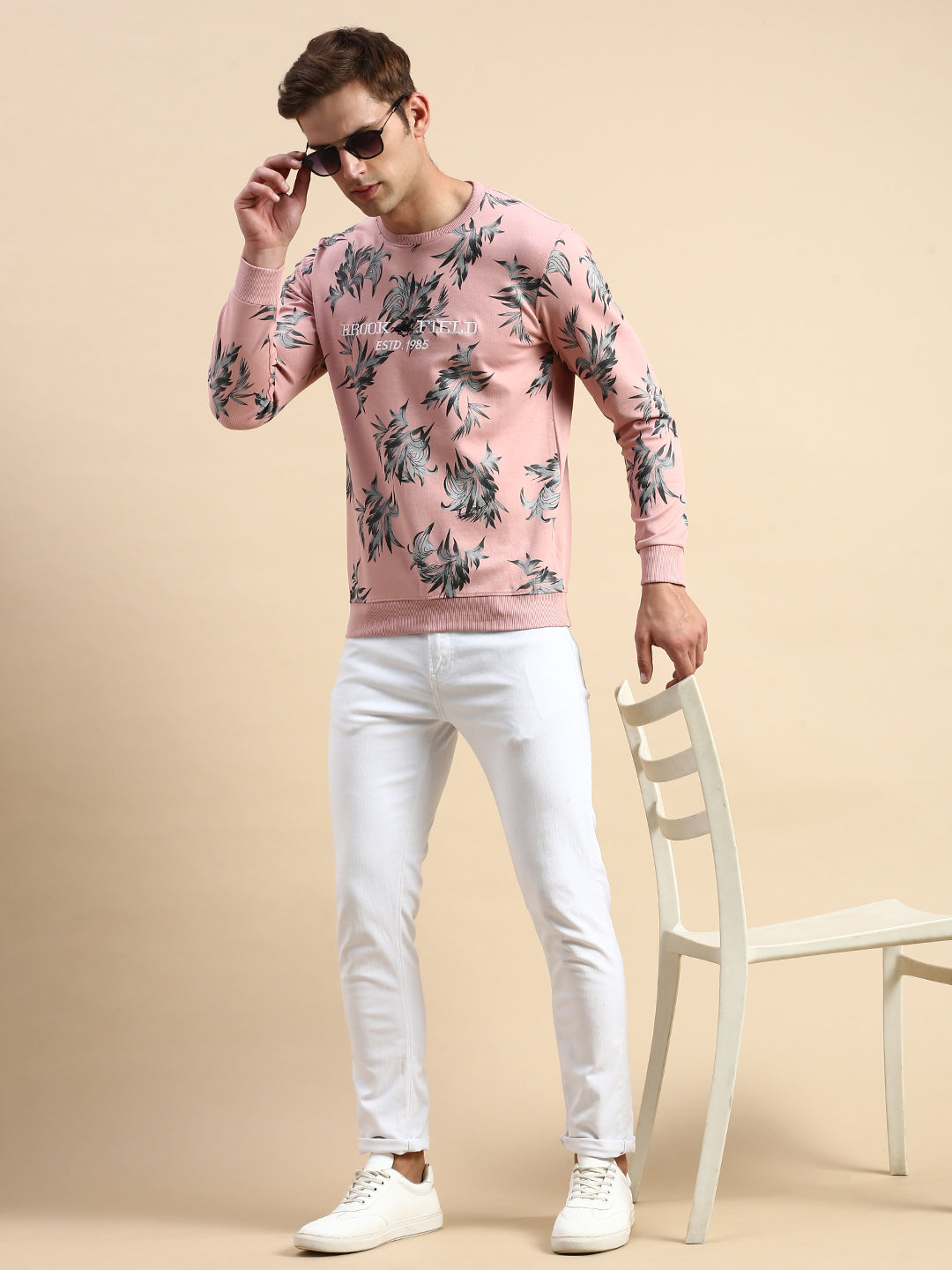 Men's Pink Printed Casual Sweatshirt