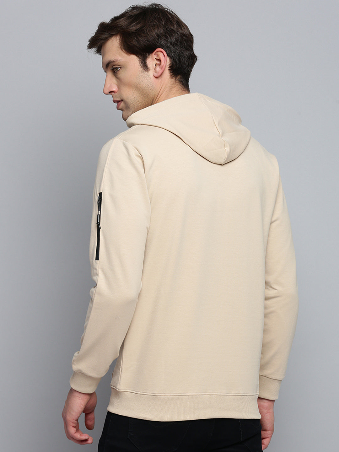Men's Beige Solid Casual Hoodie