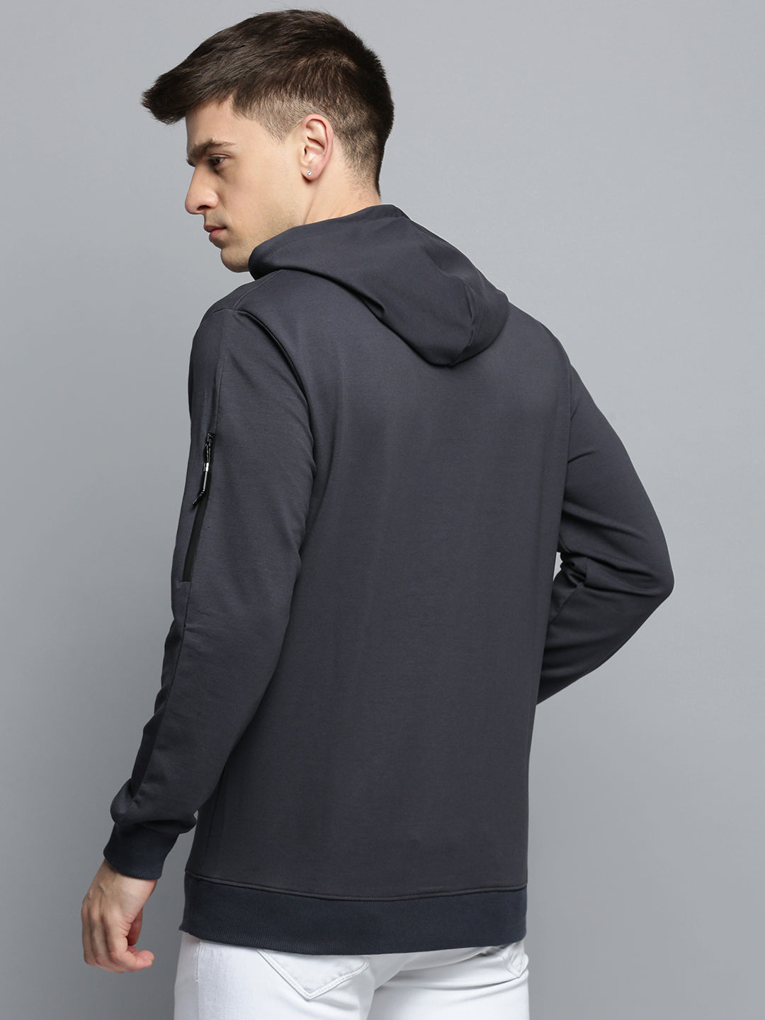Men's Grey Solid Casual Hoodie