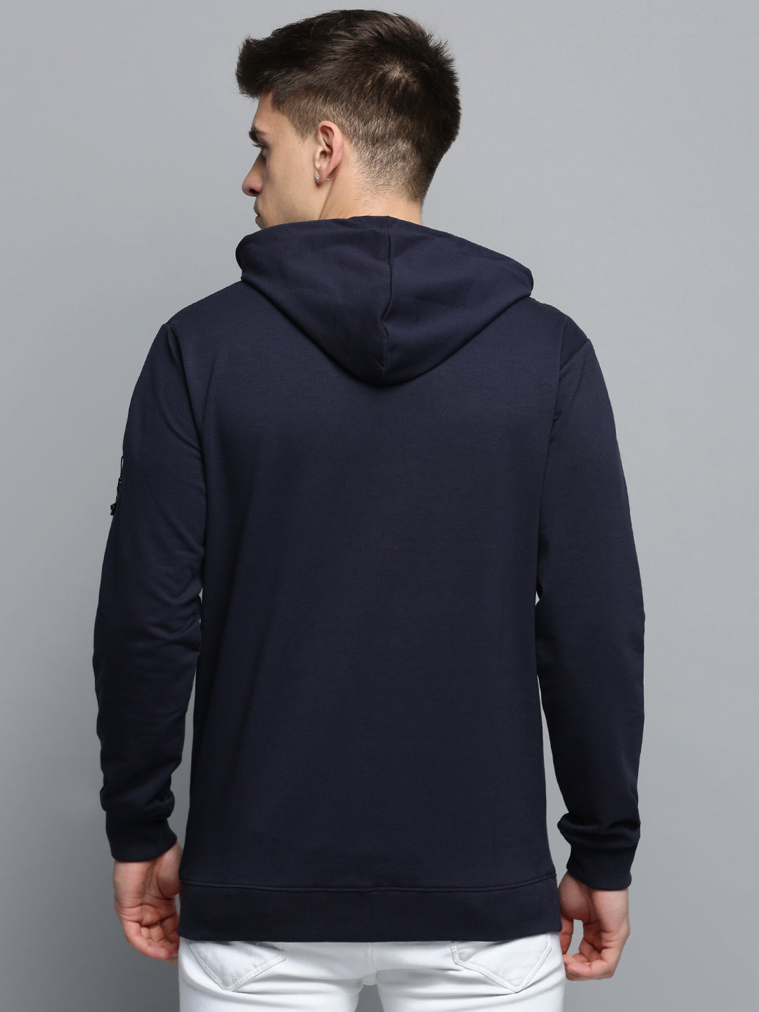 Men Navy Solid Casual Hoodie