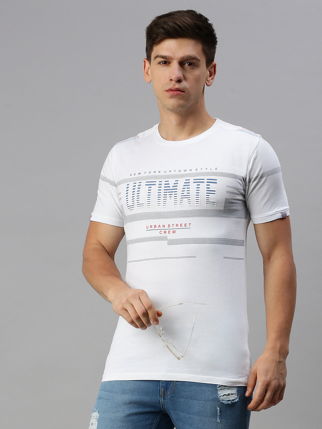 Men White Printed Casual T Shirt